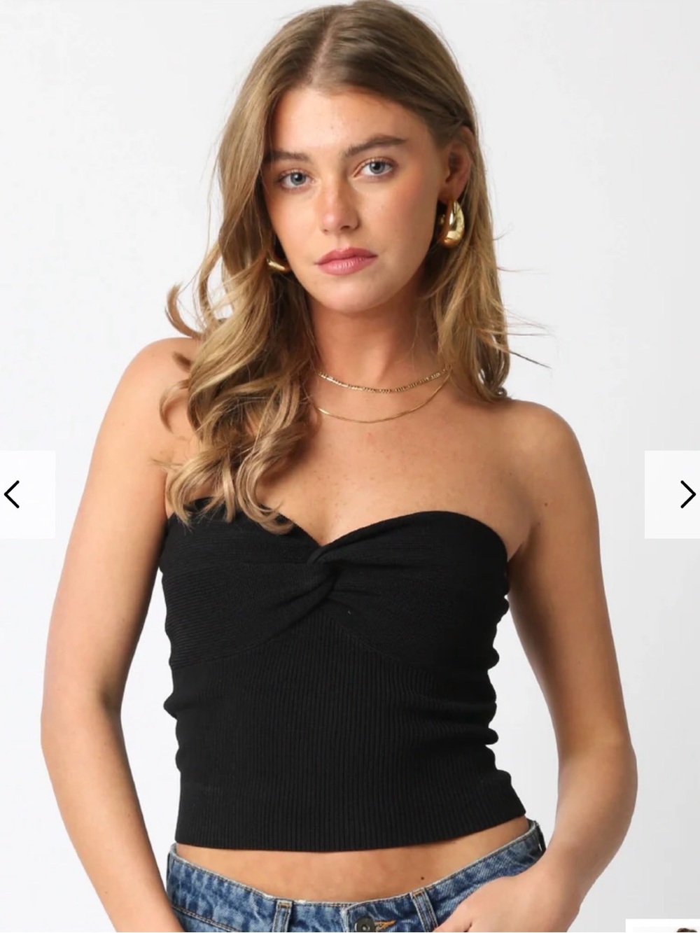Olivaceous Black Laken Twist Front Strapless Ribbed Top
